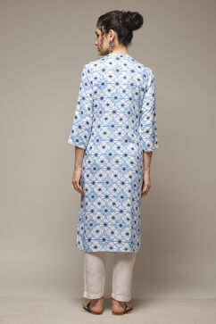 Blue LIVA Straight Kurta image number 4